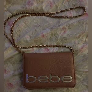 bebe Pinkish Brown Crossbody with Gold Chain